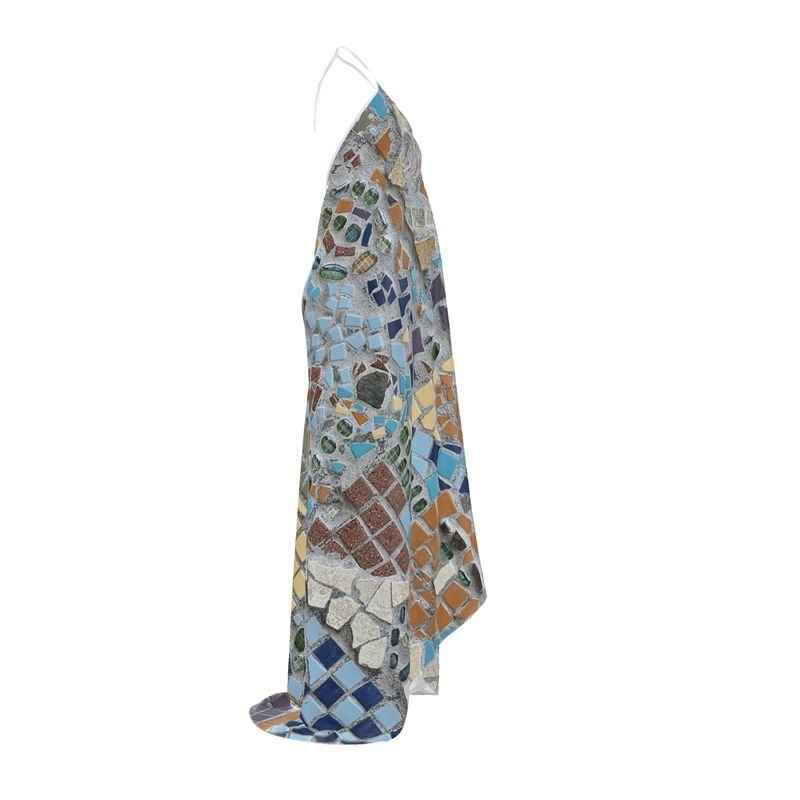Sleeveless marble earthtone halterneck backless dress in lightweight silky fabric — product detail