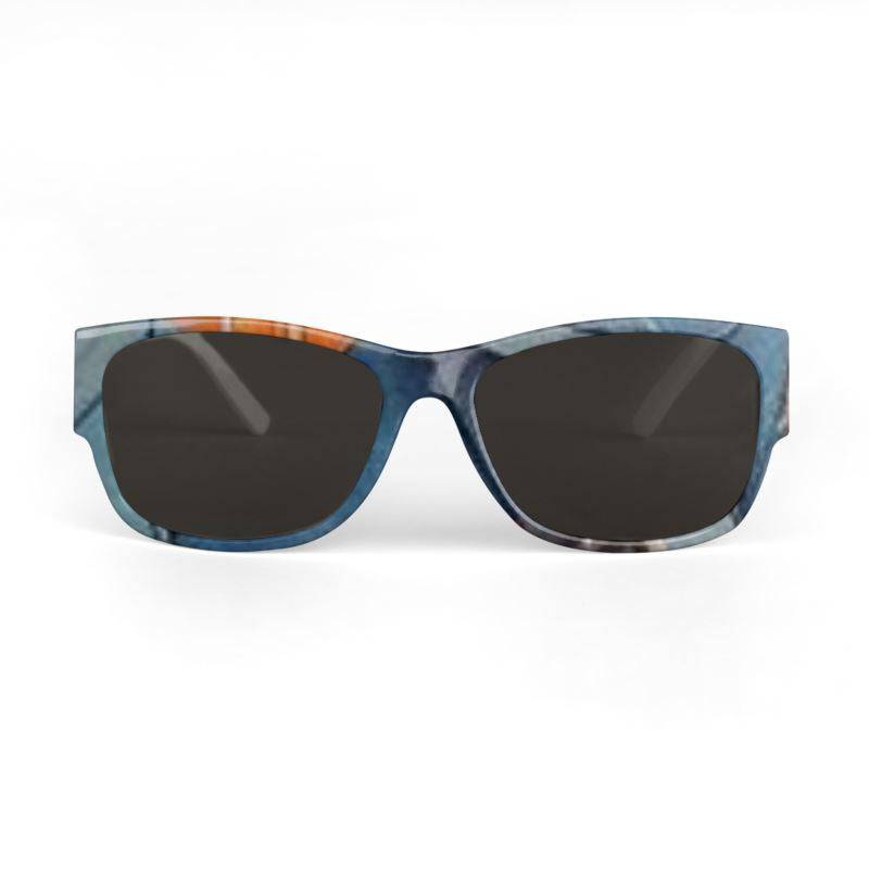 Rich and Rich Blue Abstract Unisex Designer Sunglasses showcasing bold blue abstract pattern on sleek frame