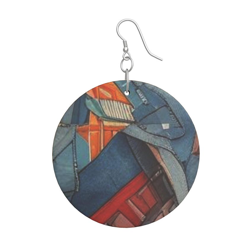 Rich and Rich Denim Look Wooden Earrings: Organic Shape