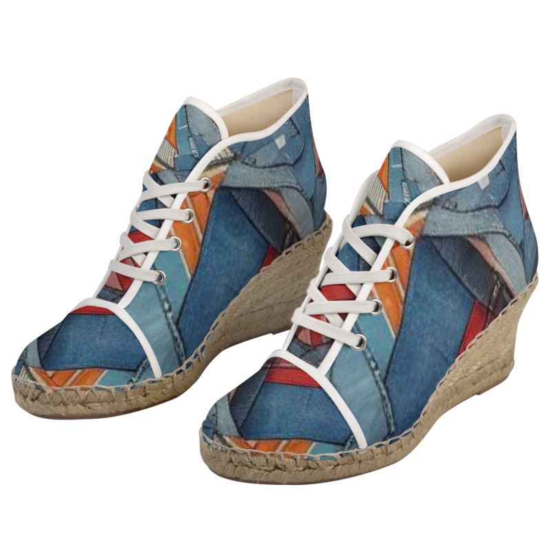 Rich and Rich Blue Geometric Ladies Wedge Espadrilles