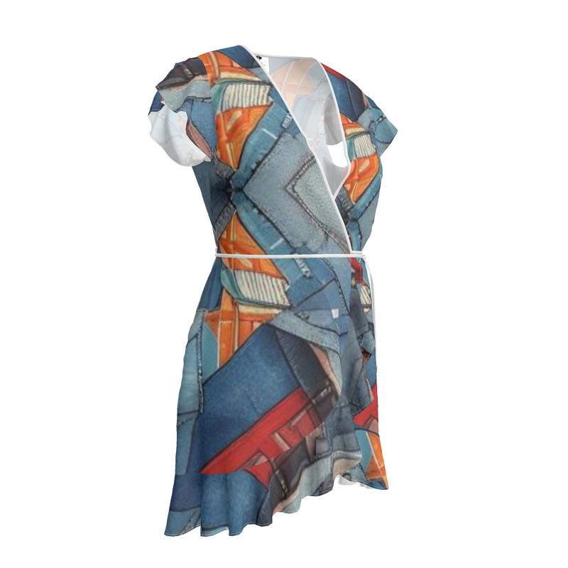 Rich and Rich Blue Patchwork Look Designer Tea Dress on mannequin