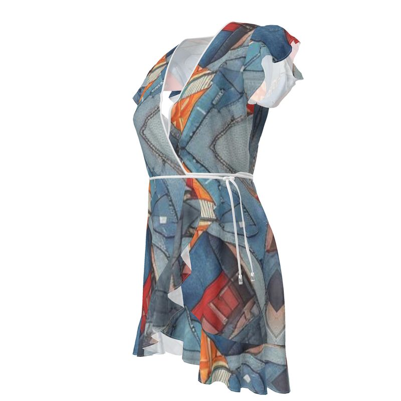 Rich and Rich Blue Patchwork Look Designer Tea Dress on mannequin