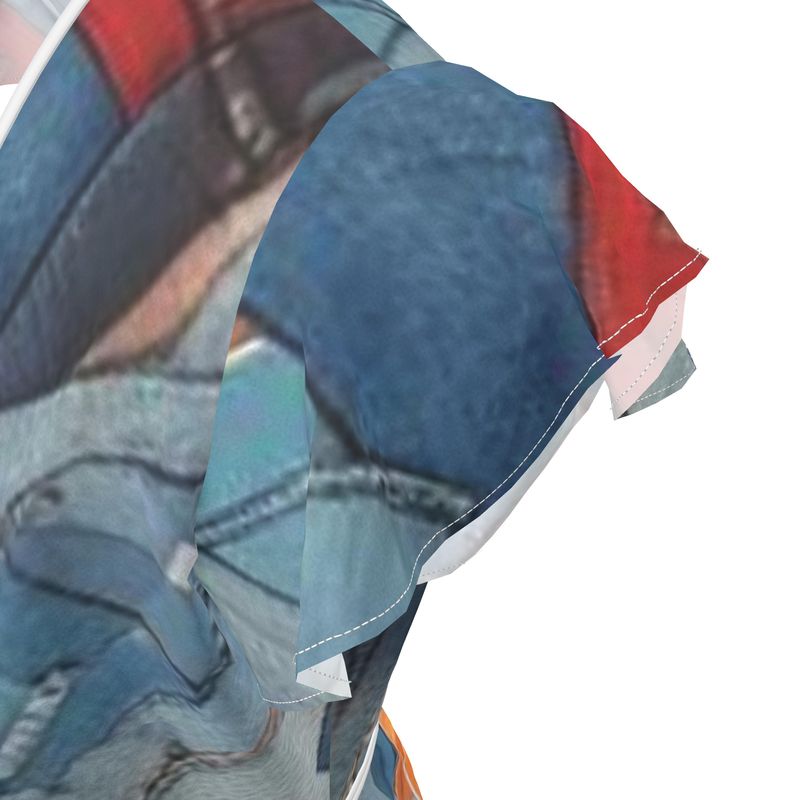 Rich and Rich Blue Patchwork Look Designer Tea Dress