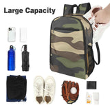 Camo green unisex backpack with padded shoulder straps, front pocket, and side mesh pockets — additional view 12