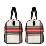Beige and red checkered travel duffle with PU leather handles and adjustable strap — additional view 10