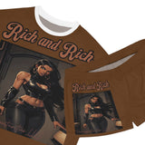 Women's short brown pajama set with satin shorts and matching graphic top in relaxed fit — additional view 6