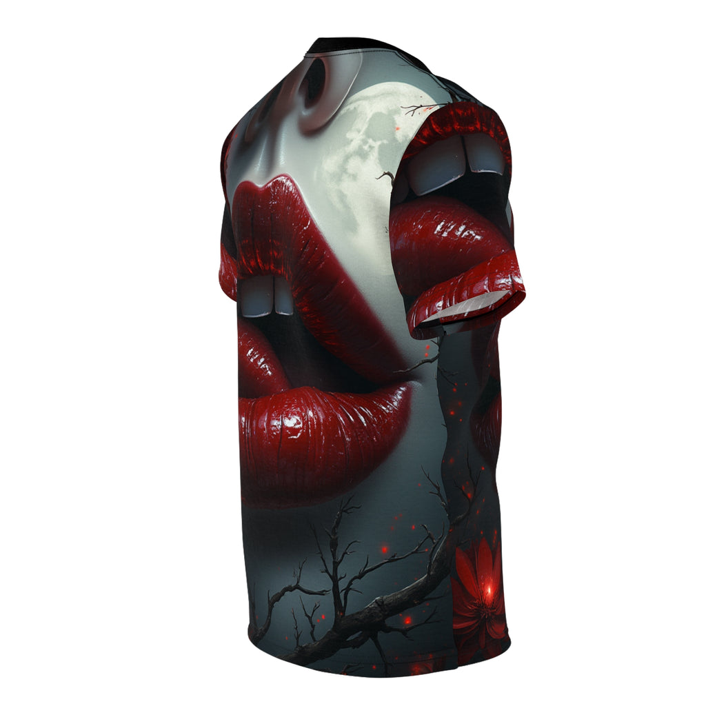 Vampire Kiss Unisex Graphic T-Shirt with edgy gothic vampire design, perfect for Halloween and alternative fashion