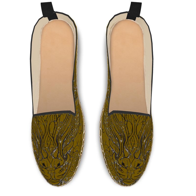 Handmade loafer espadrilles with natural jute sole and canvas upper featuring designer print
