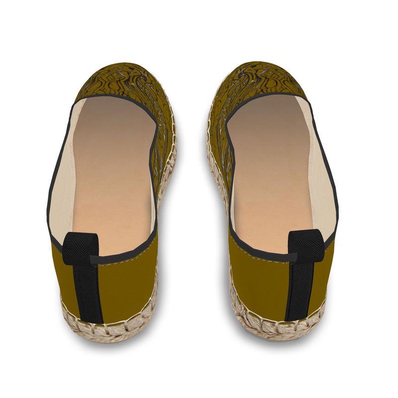 Handmade loafer espadrilles with natural jute sole and canvas upper featuring designer print