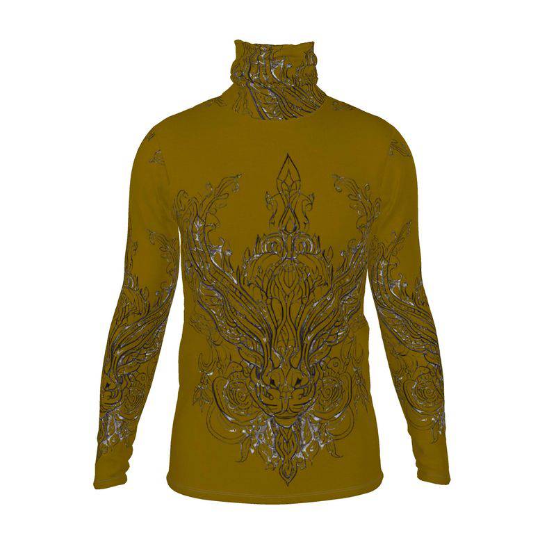 Rich and Rich Men's Brown Slim Fit Roll Turtleneck sweater front view