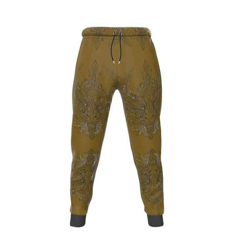 Brown slim-fit men's joggers with cuffed ankles, drawstring waist, and side-seam pockets in jersey fabric — product detail