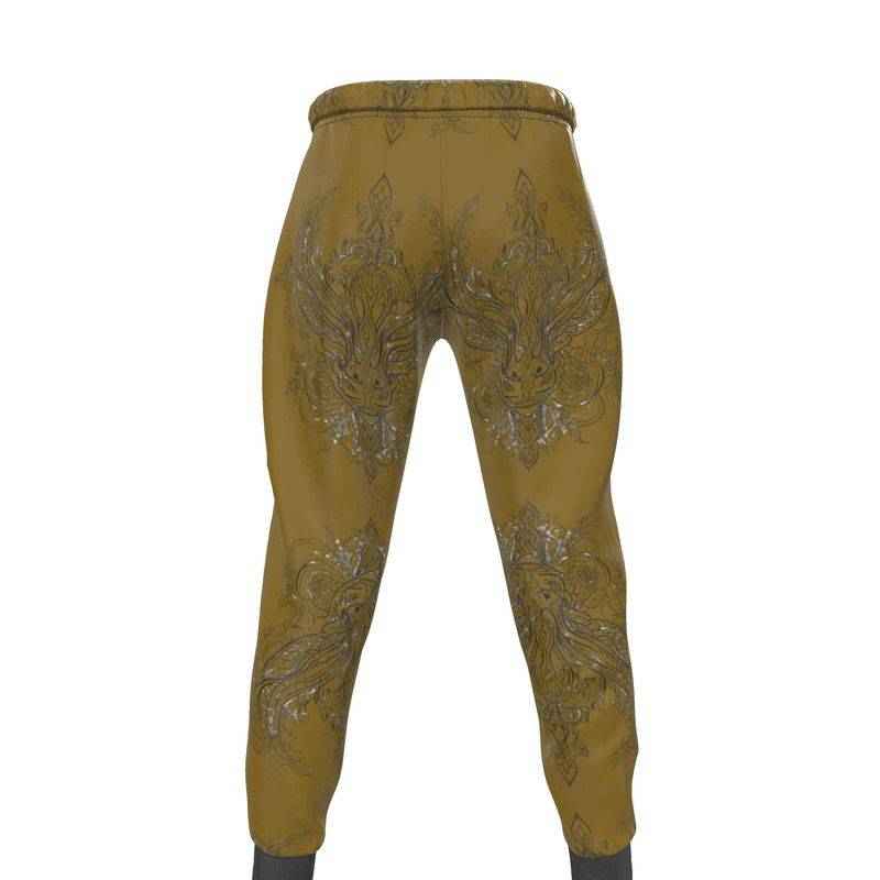 Brown slim-fit men's joggers with cuffed ankles, drawstring waist, and side-seam pockets in jersey fabric — side view
