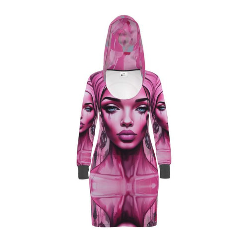 Her Eyes Hoodie Dress in soft jersey knit with full sleeves and kangaroo pocket
