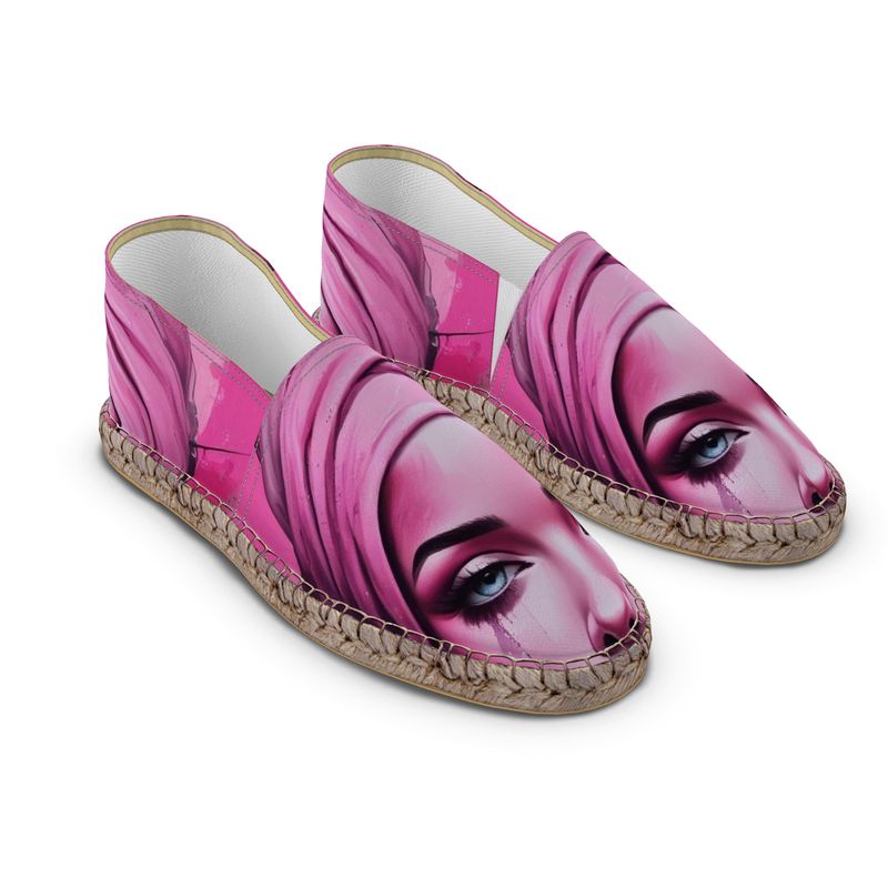 R&RH 'Her Eyes' Pink Designer Unisex Espadrilles with Jute Insole and Non-Slip Rubber Sole