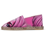 Pink unisex espadrilles with 'Her Eyes' print, jute insole and non-slip rubber sole — product detail
