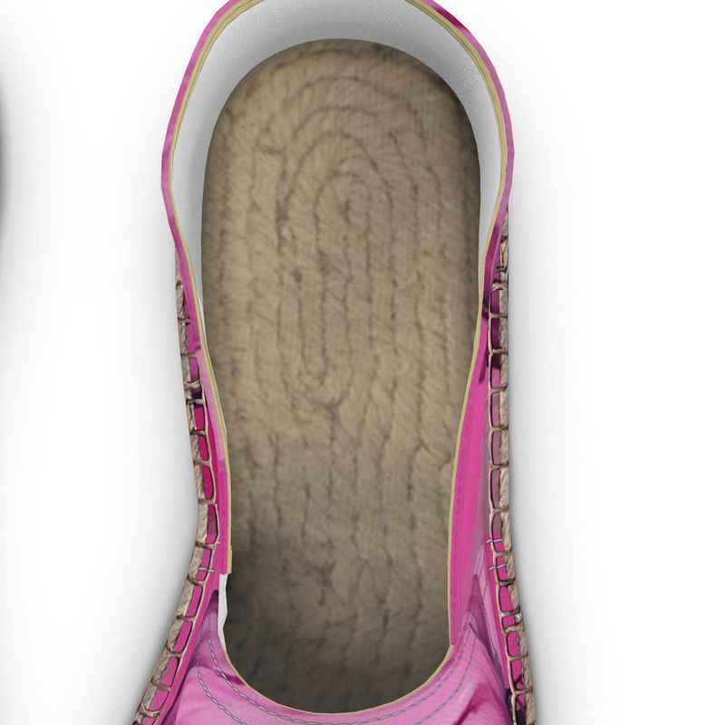 Pink unisex espadrilles with 'Her Eyes' print, jute insole and non-slip rubber sole — additional view 6