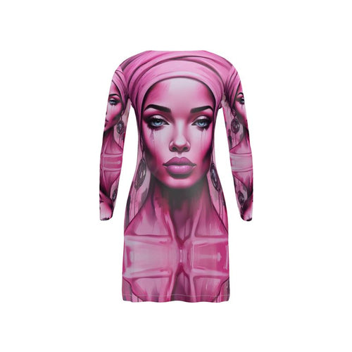 R&RH 'Her Eyes' Pink Long Ladies Cardigan with V-neck and button-through design