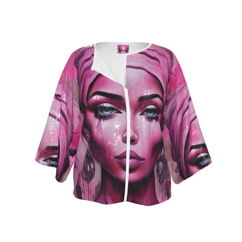 R&RH 'Her Eyes' Pink Designer Kimono Jacket with oversized boxy fit on a white background