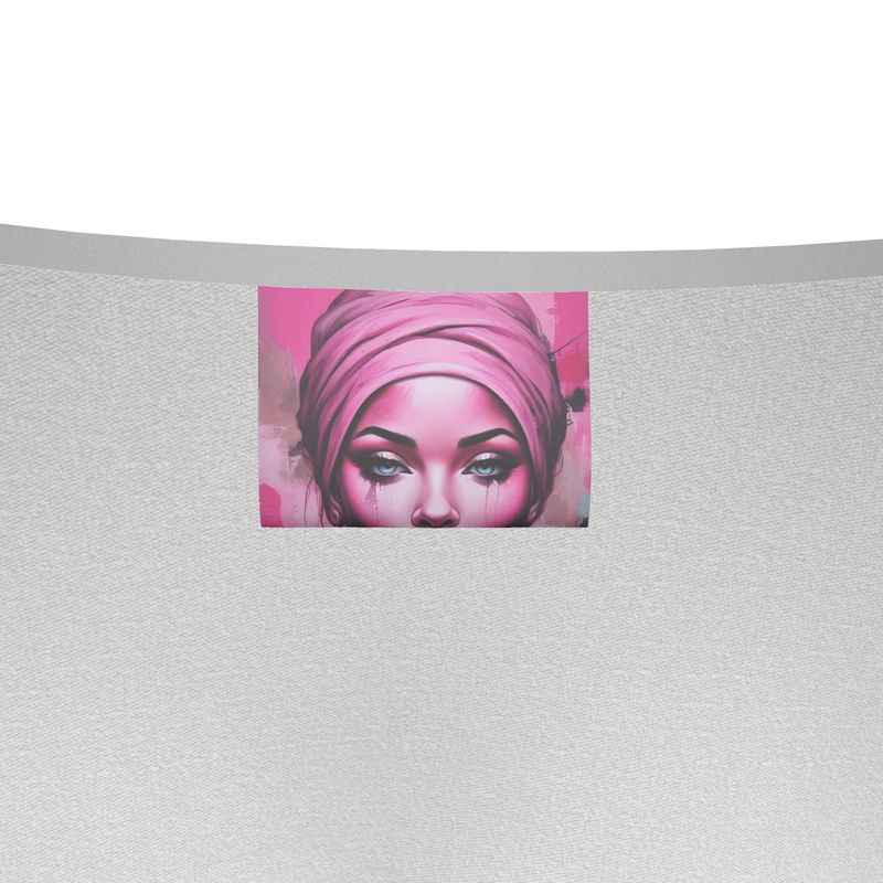 Pink women's blouse with 'Her Eyes' print, rounded slot neckline and 3/4 elasticated sleeves — additional view 6