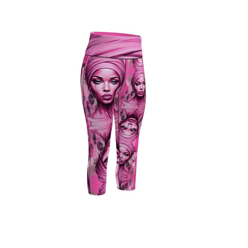 R&RH 'Her Eyes' pink designer sports leggings made from flexible Lycra fabric