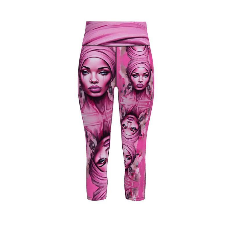 R&RH 'Her Eyes' pink designer sports leggings made from flexible Lycra fabric