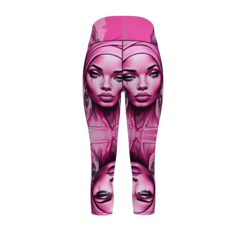 R&RH 'Her Eyes' pink designer sports leggings made from flexible Lycra fabric