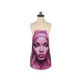 Pink faux-suede apron with webbing neck and waist ties