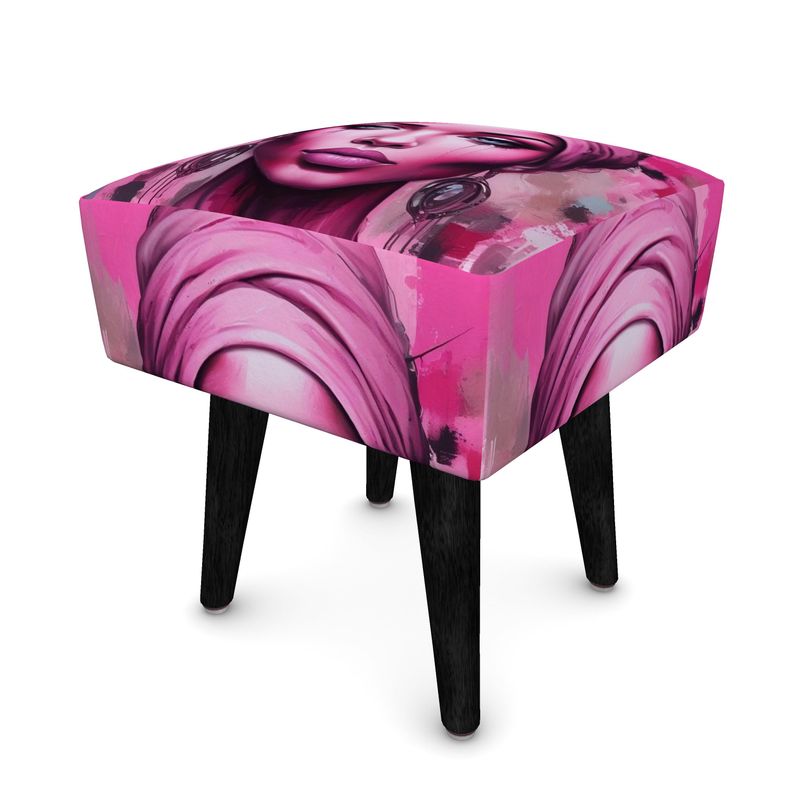 R&RH 'Her Eyes' Pink Designer Footstool in round shape with plush velour fabric