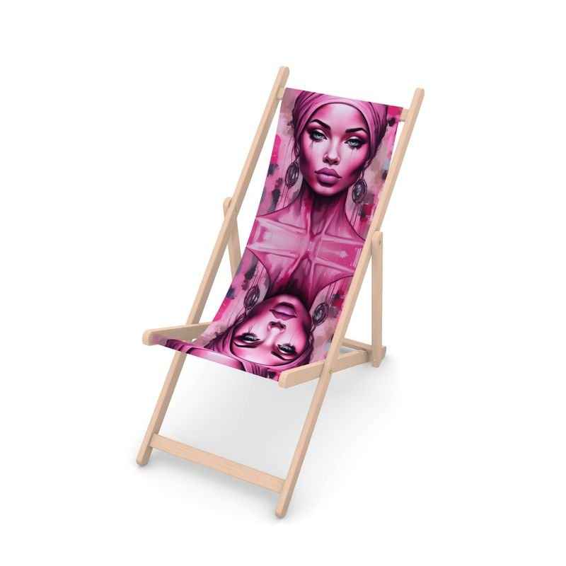 Pink folding deckchair with poly canvas sling and FSC beech wood frame