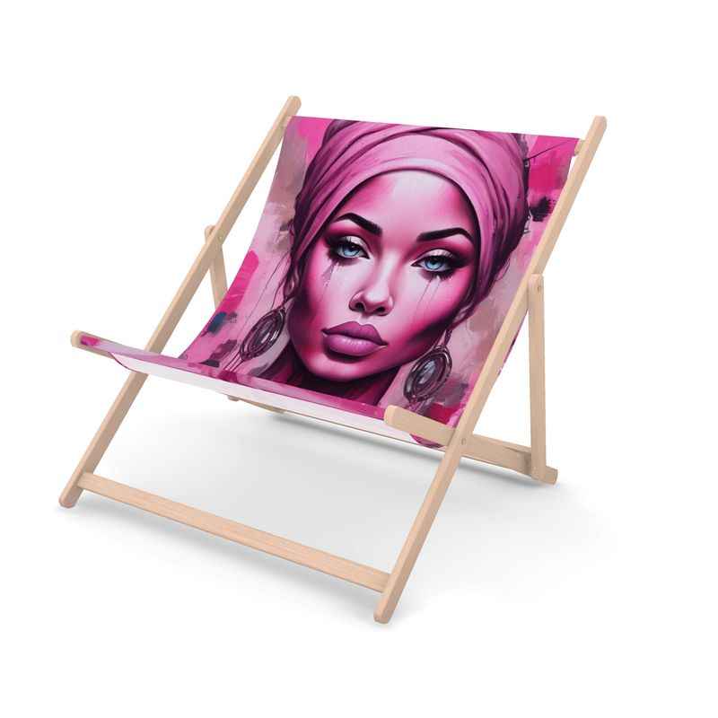 Pink double deckchair with poly canvas sling and beech wood frame — alternate view