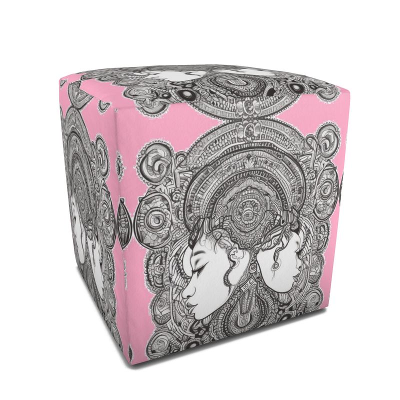 Rich and Rich Pink Destiny Designer Originals Square Pouffe in soft velour fabric