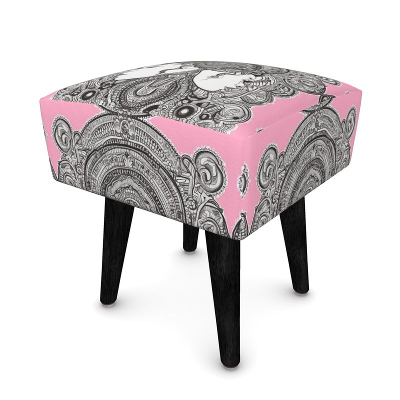 Rich and Rich Pink Destiny Designer Originals Home Decor Footstool in plush pink velour fabric