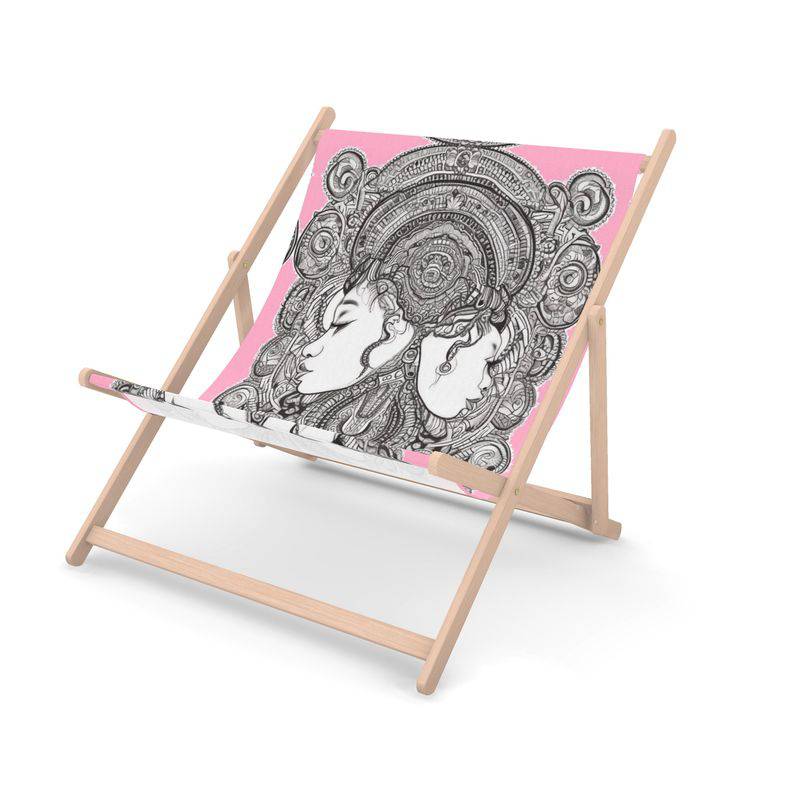 Designer double deckchair with FSC certified beech wood frame and poly canvas sling