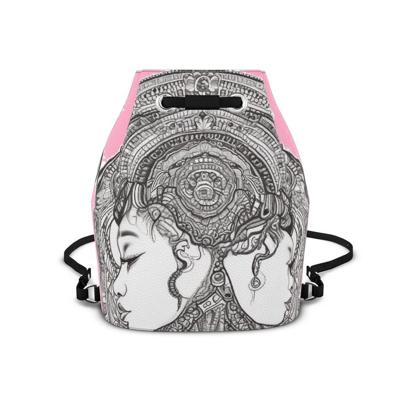 Rich and Rich Pink Destiny Designer Originals Women's Bucket Backpack in Nappa leather with adjustable straps