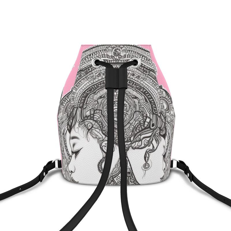 Rich and Rich Pink Destiny Designer Originals Women's Bucket Backpack in Nappa leather with adjustable straps
