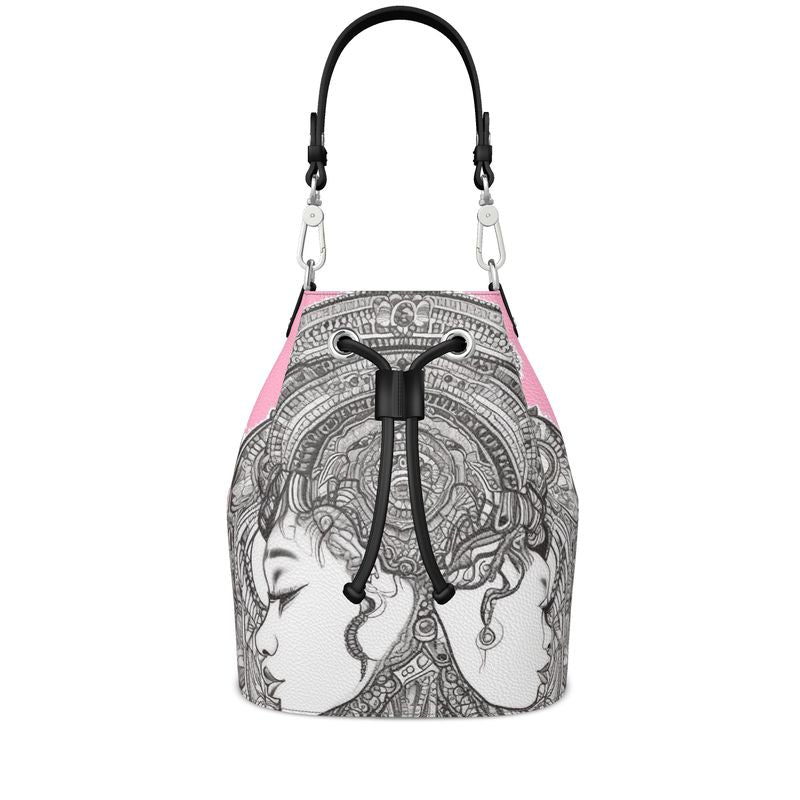 Rich and Rich Pink Destiny Women's Designer Bucket Bag made of genuine Nappa leather with drawstring closure