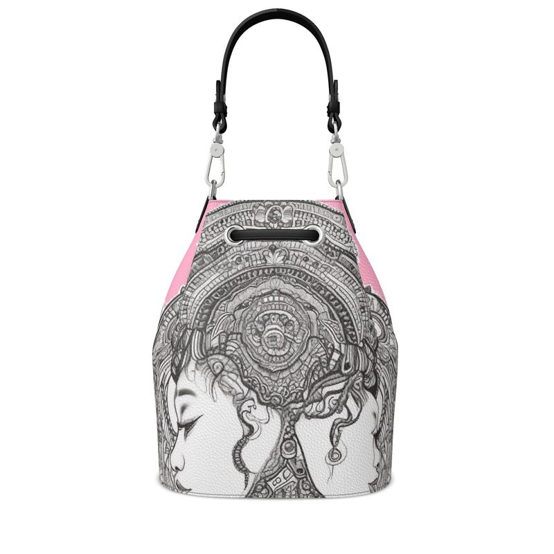 Rich and Rich Pink Destiny Women's Designer Bucket Bag made of genuine Nappa leather with drawstring closure