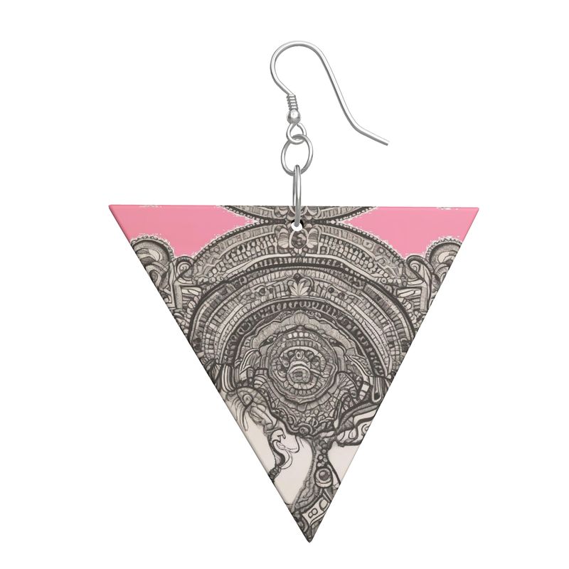 Rich and Rich Pink Destiny designer wooden earrings with geometric shapes and sterling silver hooks