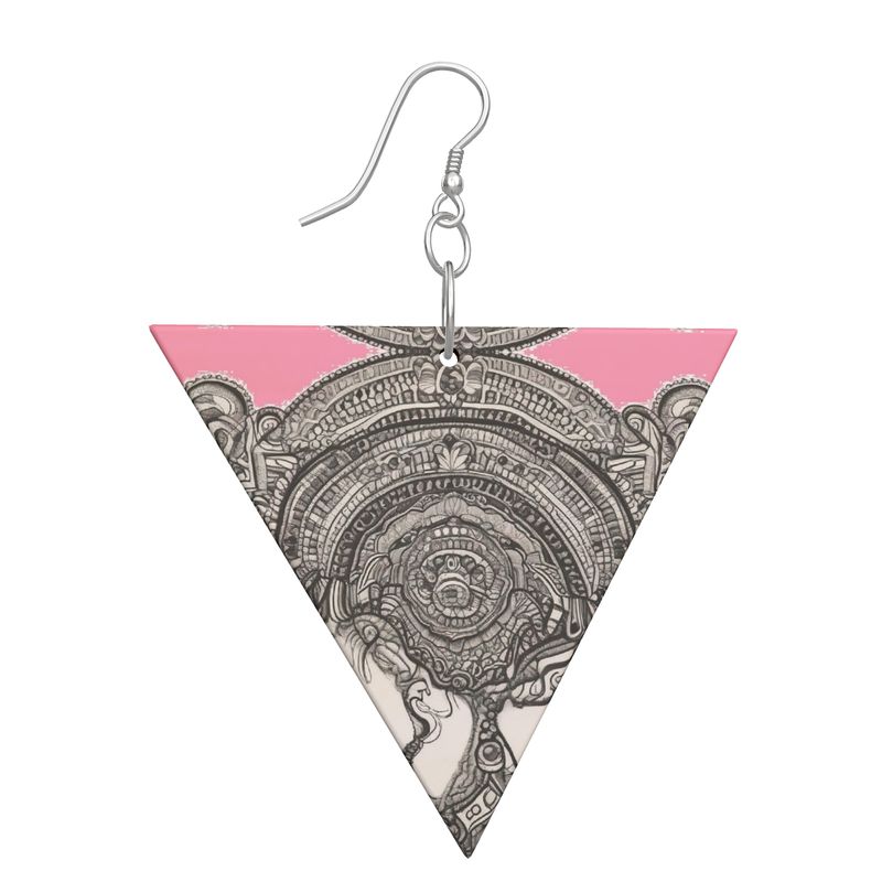 Rich and Rich Pink Destiny designer wooden earrings with geometric shapes and sterling silver hooks