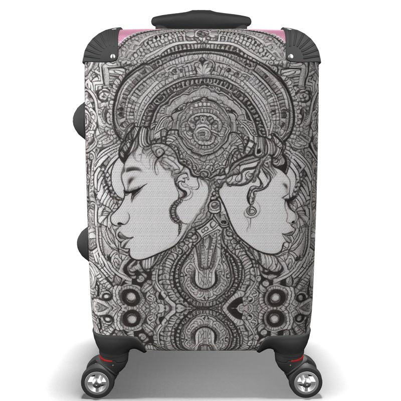Rich and Rich Pink Destiny Designer Original Suitcase with 4 swivel wheels and printed canvas hard shell