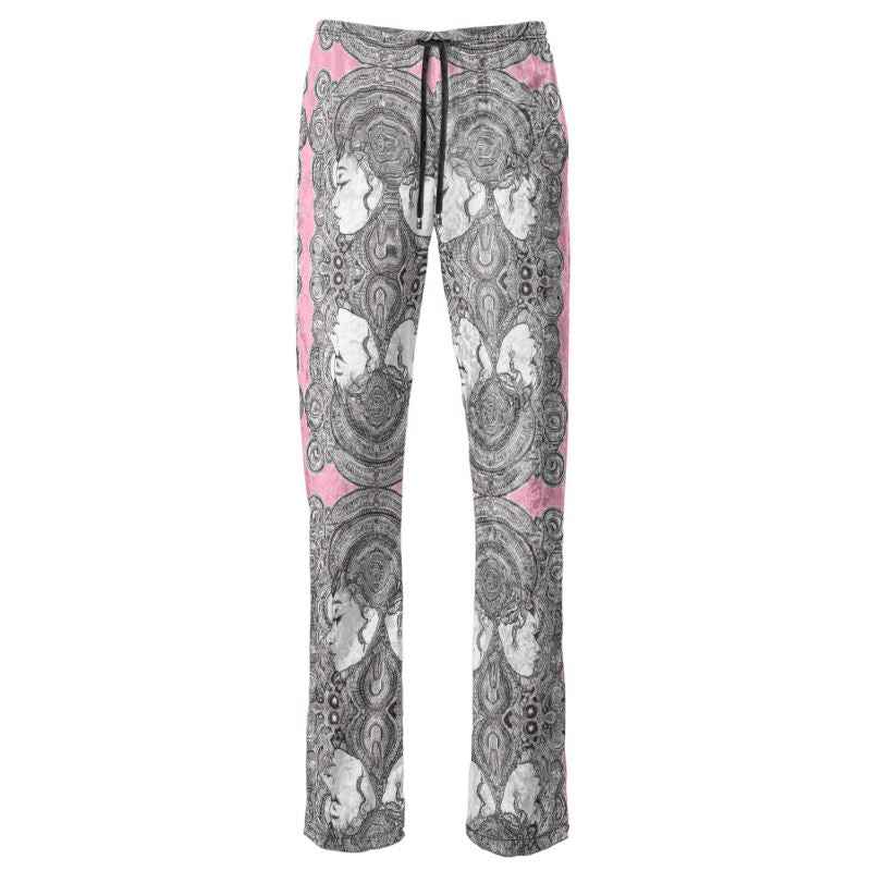 Pink wide-leg women's trousers with elasticated waistband, drawstring and lined pockets — alternate view