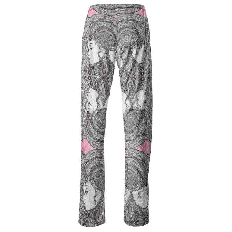 Pink wide-leg women's trousers with elasticated waistband, drawstring and lined pockets — product detail