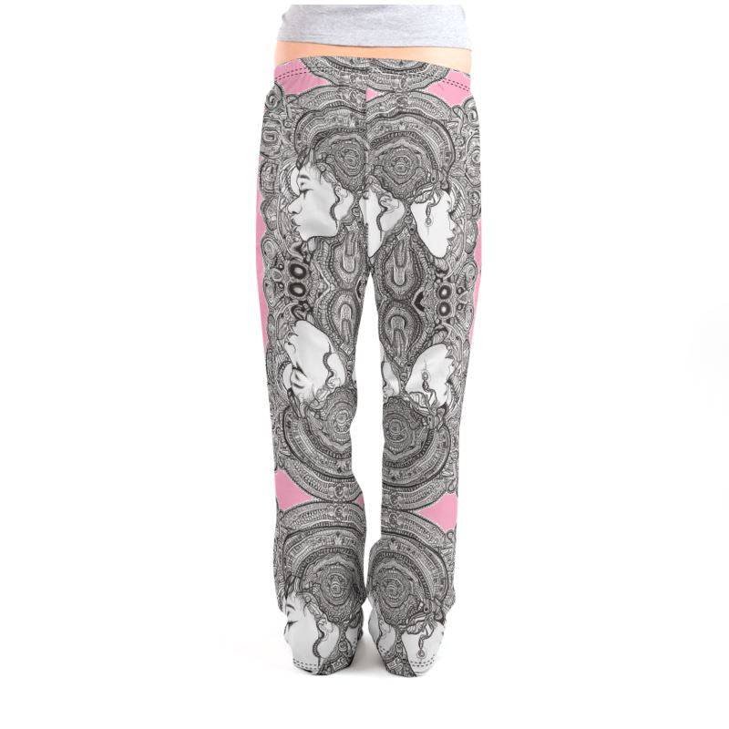 R&RH PinkDestiny designer ladies pajama bottoms in pink with pockets and elasticated waistband