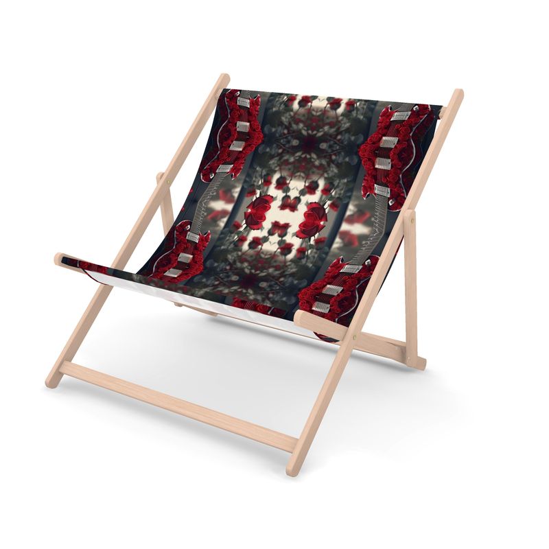 Guitar Design Double Deckchair with FSC beech wood frame and guitar graphic canvas sling