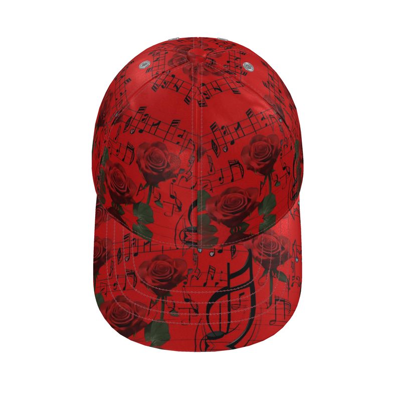 R&RH Musical Lyrics Unisex Red Baseball Cap with adjustable strap and musical design