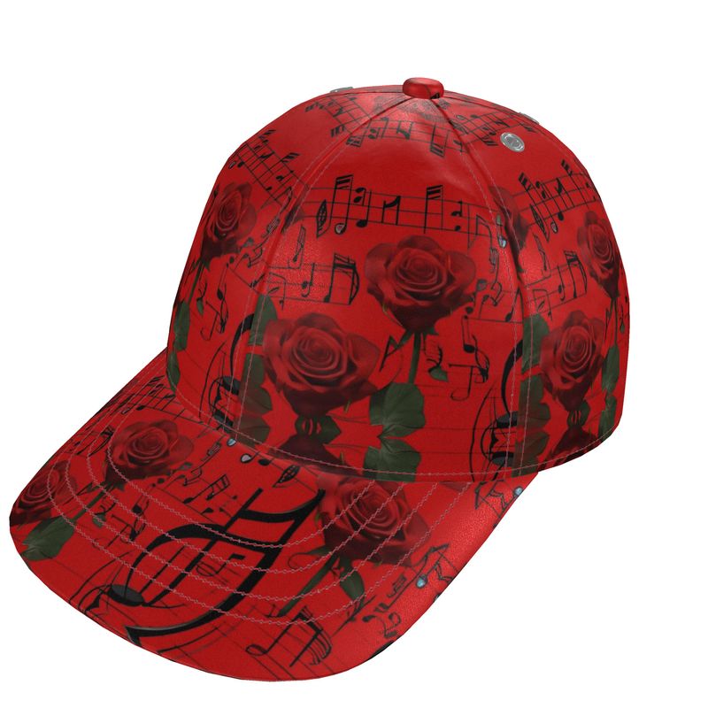 R&RH Musical Lyrics Unisex Red Baseball Cap with adjustable strap and musical design
