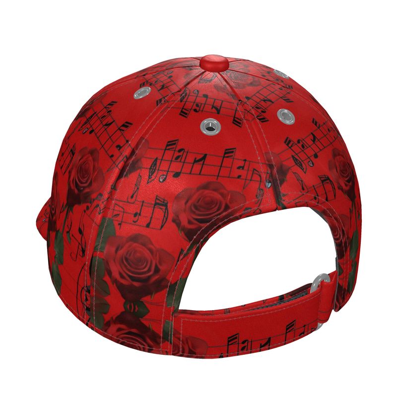 R&RH Musical Lyrics Unisex Red Baseball Cap with adjustable strap and musical design