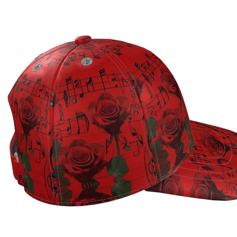 R&RH Musical Lyrics Unisex Red Baseball Cap with adjustable strap and musical design