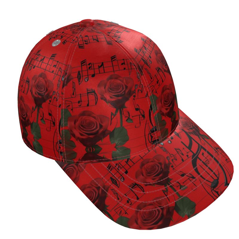 R&RH Musical Lyrics Unisex Red Baseball Cap with adjustable strap and musical design