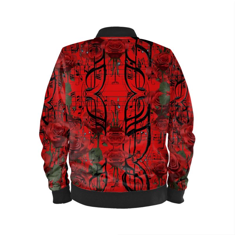 R&RH Mens Red Bomber Jacket featuring musical lyrics print